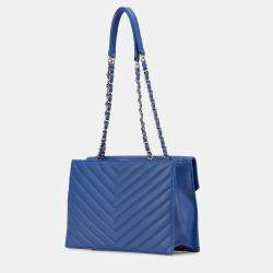 Pre Owned Chanel Blue Chevron Calfskin Coco Envelope Shoulder Bag