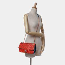 Pre Owned Chanel Red Medium Quilted Lambskin Cuba Color Flap
