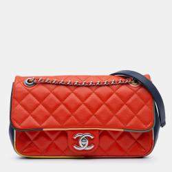 Pre Owned Chanel Red Medium Quilted Lambskin Cuba Color Flap