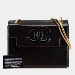 Pre Owned Chanel Black CC Patent Snake Chain Flap