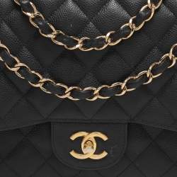 Pre Owned Chanel Black Quilted Caviar Leather Jumbo Classic Double Flap Bag