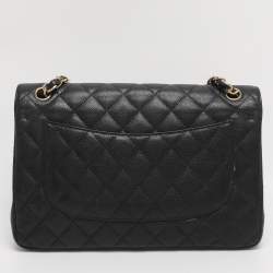 Pre Owned Chanel Black Quilted Caviar Leather Jumbo Classic Double Flap Bag