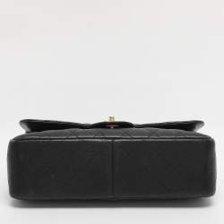 Pre Owned Chanel Black Quilted Caviar Leather Jumbo Classic Double Flap Bag