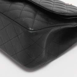 Pre Owned Chanel Black Quilted Caviar Leather Jumbo Classic Double Flap Bag
