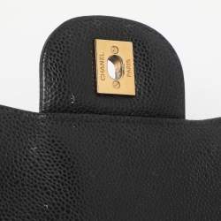 Pre Owned Chanel Black Quilted Caviar Leather Jumbo Classic Double Flap Bag