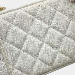 Pre Owned Chanel Vanity Chain shoulder Bag White Caviar Leather