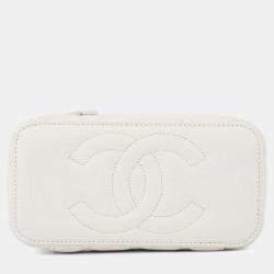 Pre Owned Chanel Vanity Chain shoulder Bag White Caviar Leather
