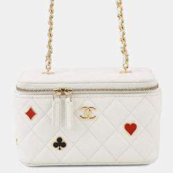 Pre Owned Chanel Vanity Chain shoulder Bag White Caviar Leather