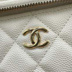 Pre Owned Chanel Vanity Chain shoulder Bag White Caviar Leather