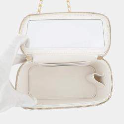 Pre Owned Chanel Vanity Chain shoulder Bag White Caviar Leather