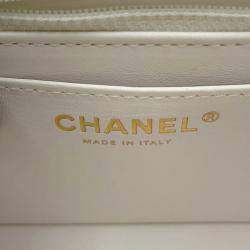 Pre Owned Chanel Matelasse Top Handle Bag White Lambskin Size 20