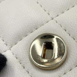 Pre Owned Chanel Matelasse Top Handle Bag White Lambskin Size 20