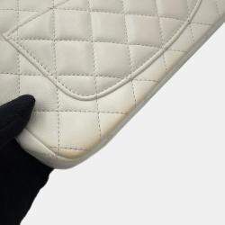 Pre Owned Chanel Matelasse Top Handle Bag White Lambskin Size 20