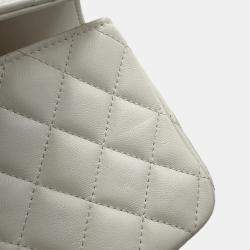 Pre Owned Chanel Matelasse Top Handle Bag White Lambskin Size 20