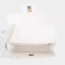 Pre Owned Chanel Matelasse Top Handle Bag White Lambskin Size 20