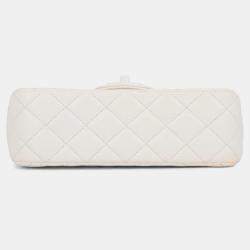 Pre Owned Chanel Matelasse Top Handle Bag White Lambskin Size 20