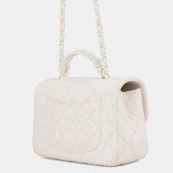 Pre Owned Chanel Matelasse Top Handle Bag White Lambskin Size 20