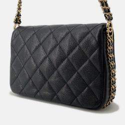 Pre Owned Chanel Mini Matelasse  Black Caviar Leather Chain shoulder Bag