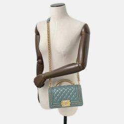 Pre Owned Chanel Boy Chanel Blue/Green Lambskin Size 20