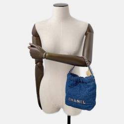 Pre Owned Chanel Chanel 22 Blue Denim Mini Handbag