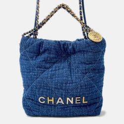 Pre Owned Chanel Chanel 22 Blue Denim Mini Handbag