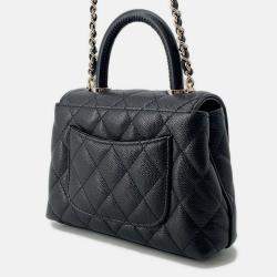 Pre Owned Chanel Matelasse Coco  Black Caviar Leather Mini Handle