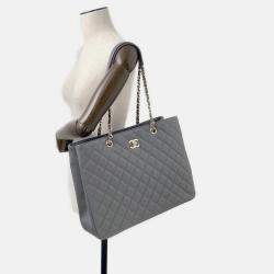 Pre Owned Chanel Matelasse Chaintote Gray Caviar Leather Bag 