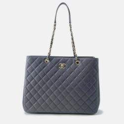 Pre Owned Chanel Matelasse Chaintote Gray Caviar Leather Bag 
