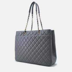 Pre Owned Chanel Matelasse Chaintote Gray Caviar Leather Bag 