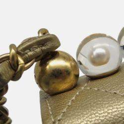 Pre Owned Chanel Matelasse Clear Pearl Shoulder Bag Gold Goatskin Leather