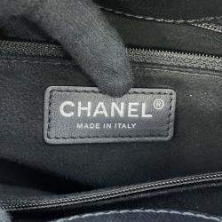 Pre Owned Chanel Deauville Chain Tote Shopping Bag Black Caviar Leather Size Gm