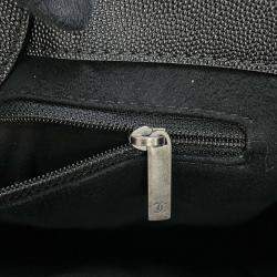 Pre Owned Chanel Deauville Chain Tote Shopping Bag Black Caviar Leather Size Gm