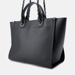 Pre Owned Chanel Deauville Chain Tote Shopping Bag Black Caviar Leather Size Gm