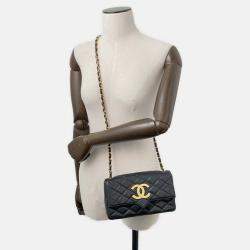 Pre Owned Chanel Matelasse Chain shoulder Bag Black Lambskin