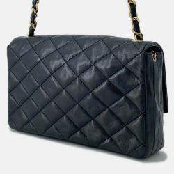 Pre Owned Chanel Matelasse Chain shoulder Bag Black Lambskin