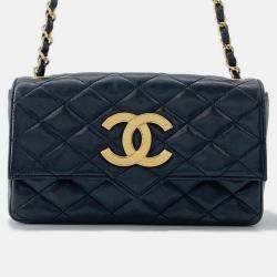 Pre Owned Chanel Matelasse Chain shoulder Bag Black Lambskin