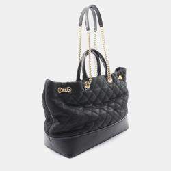 Pre Owned Chanel Matelasse Chain Shoulder Tote Bag Leather Leather Black Cc