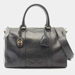 Pre Owned Chanel Jumbo Coco Mark Handbag Calfskin Leather Black
