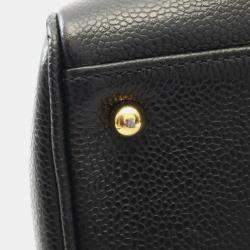 Pre Owned Chanel Jumbo Coco Mark Handbag Calfskin Leather Black