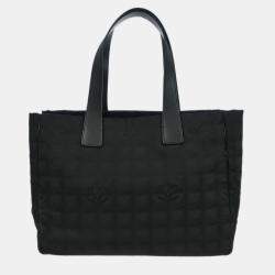 Pre Owned Chanel Black Jacquard Nylon Travel Line Tote Handbag