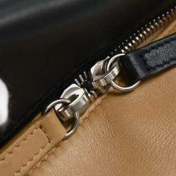Pre Owned Chanel Black Beige Calfskin Featherweight Bowling Bag