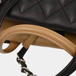 Pre Owned Chanel Black Beige Calfskin Featherweight Bowling Bag