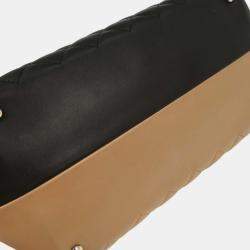 Pre Owned Chanel Black Beige Calfskin Featherweight Bowling Bag