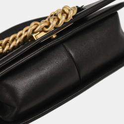 Pre Owned Boy Chanel Black Lambskin Camellia Small Chain Shoulder Bag