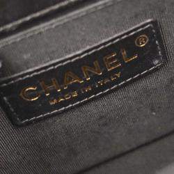 Pre Owned Boy Chanel Black Lambskin Camellia Small Chain Shoulder Bag