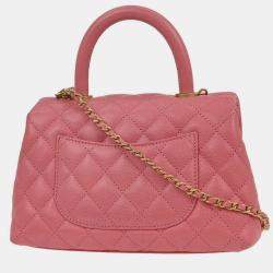 Pre Owned Chanel Pink Calfskin Coco Handle XS 2way Handbag