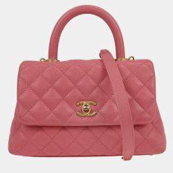 Pre Owned Chanel Pink Calfskin Coco Handle XS 2way Handbag