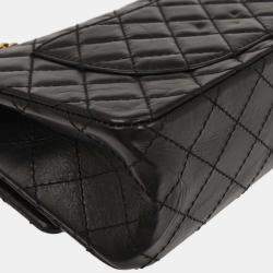 Pre Owned Chanel Black Calfskin 2.55 Lucky Charm Small Classic Double Flap Bag
