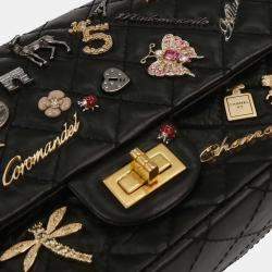 Pre Owned Chanel Black Calfskin 2.55 Lucky Charm Small Classic Double Flap Bag
