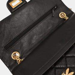 Pre Owned Chanel Black Calfskin 2.55 Lucky Charm Small Classic Double Flap Bag